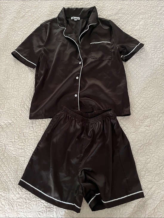 Other - Silky Black Pajama Set with Contrast Piping